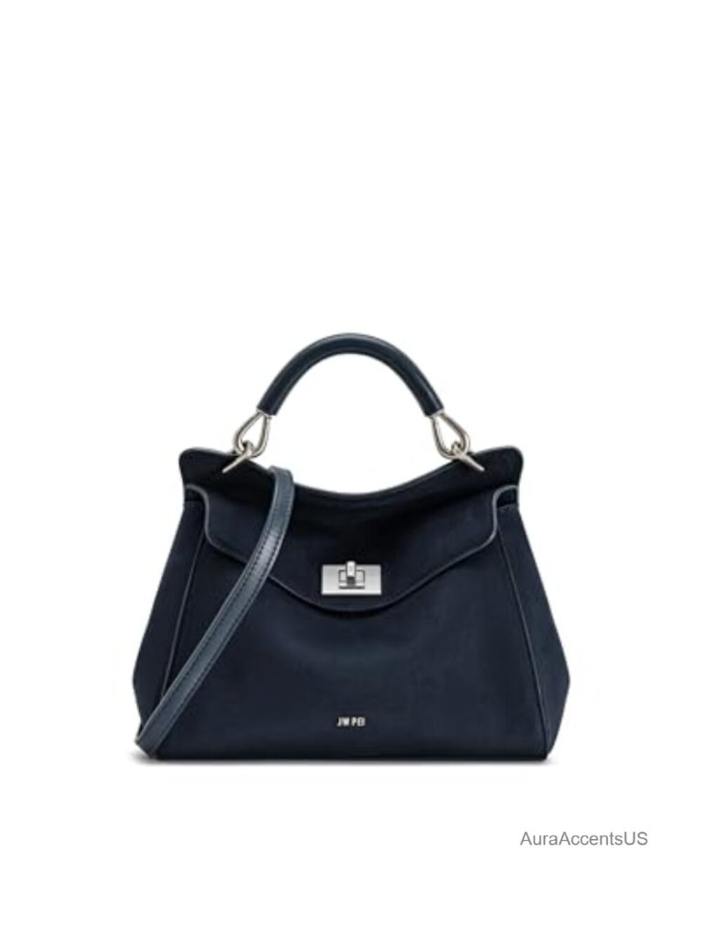 Faux Suede Top Handle Bag Crossbody with Detachable Strap Silver Hardware